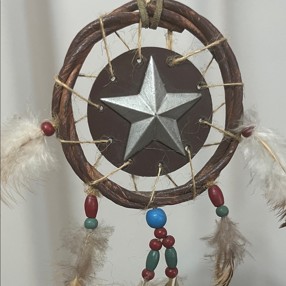 Rustic Texas Star Dreamcatcher Mini with Feathers & Beads. Handmade original